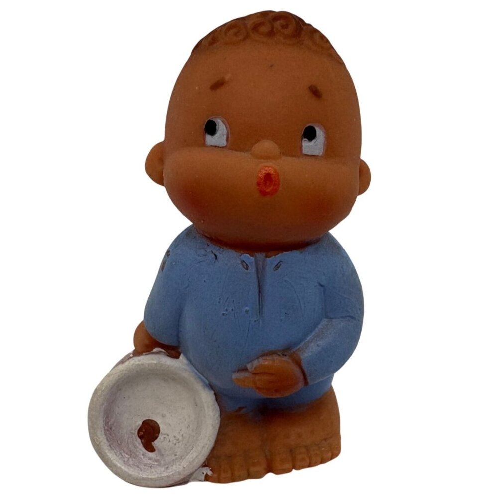 Vintage Laflex Rubber Mini Squeak Baby Holding Potty Blue Pajamas